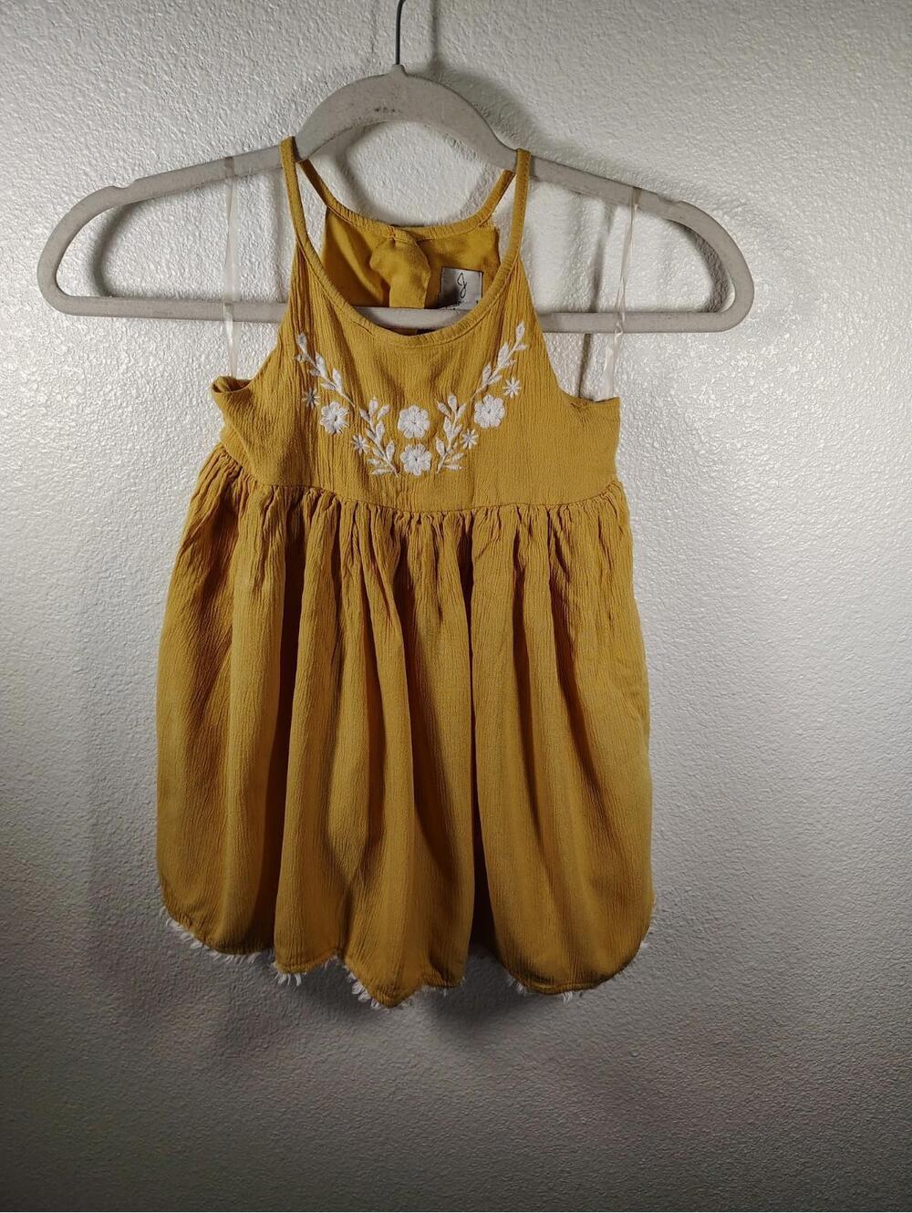Joie Little Girls Size 4 Yellow Dress Embroidered Button Back Sleeveless Tassled